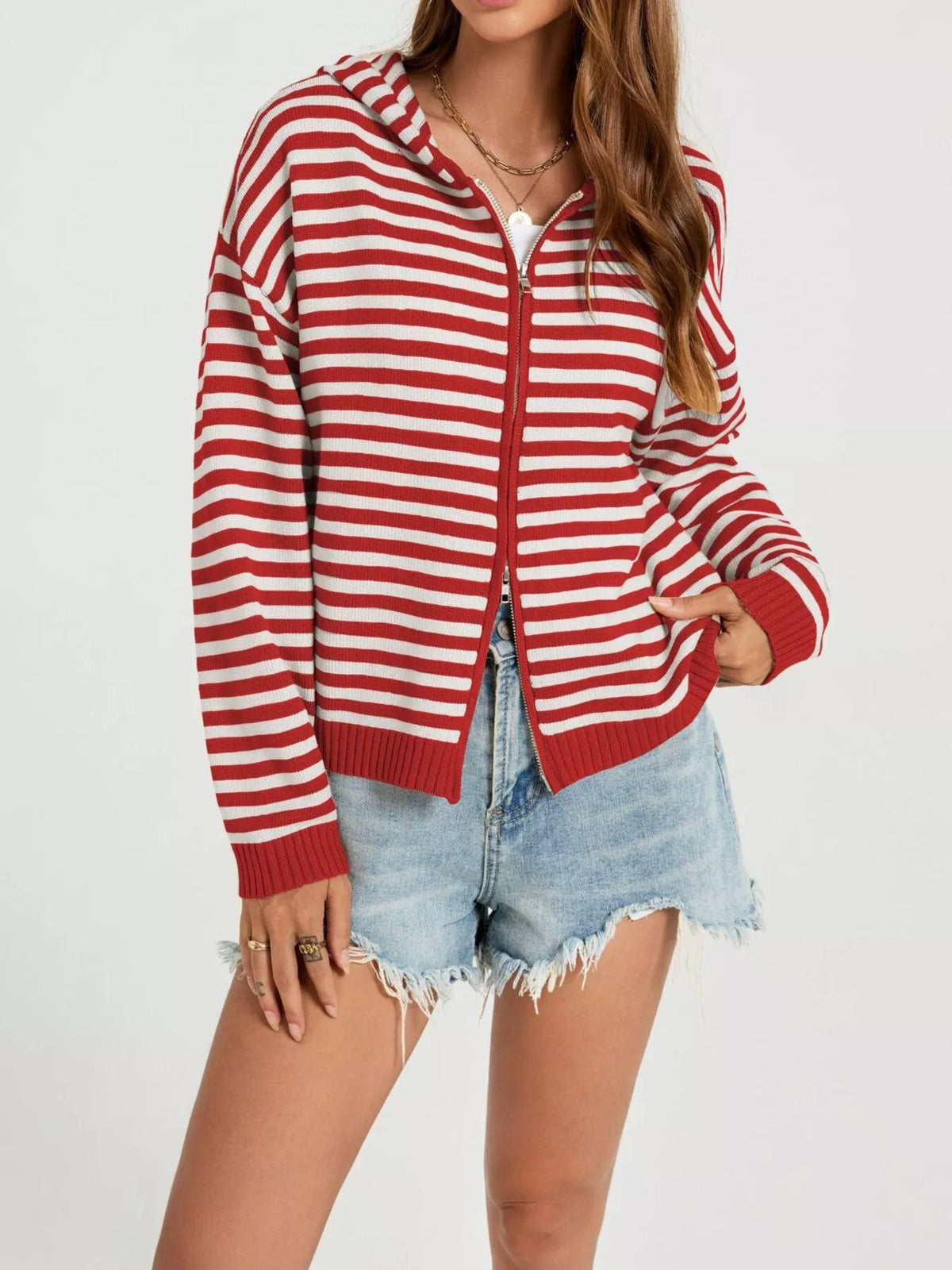 Randig cardigan med huva – bild 2