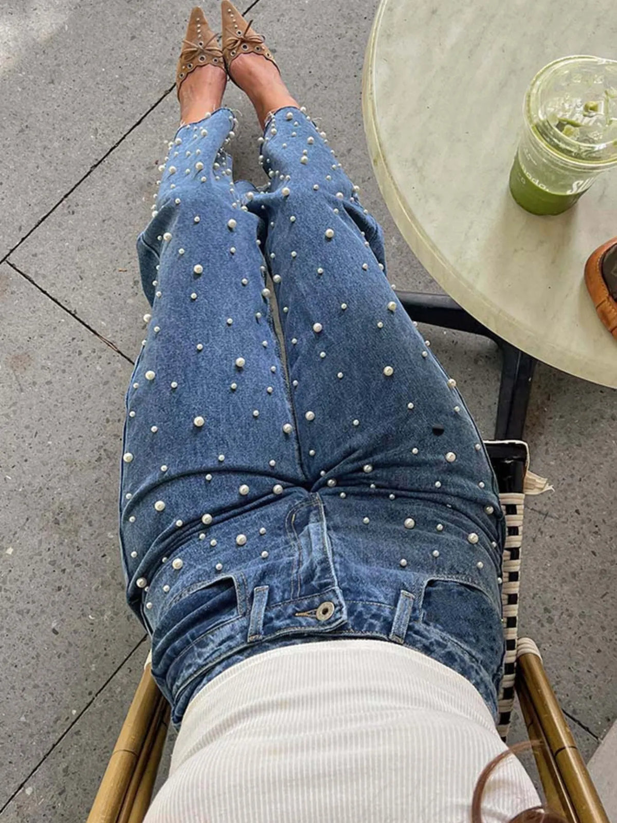 Raka dekorerade jeans med hög midja – bild 5