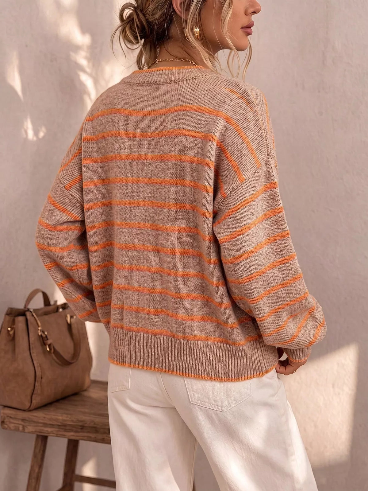 Randig stickad cardigan med knappstängning i polyester – bild 8