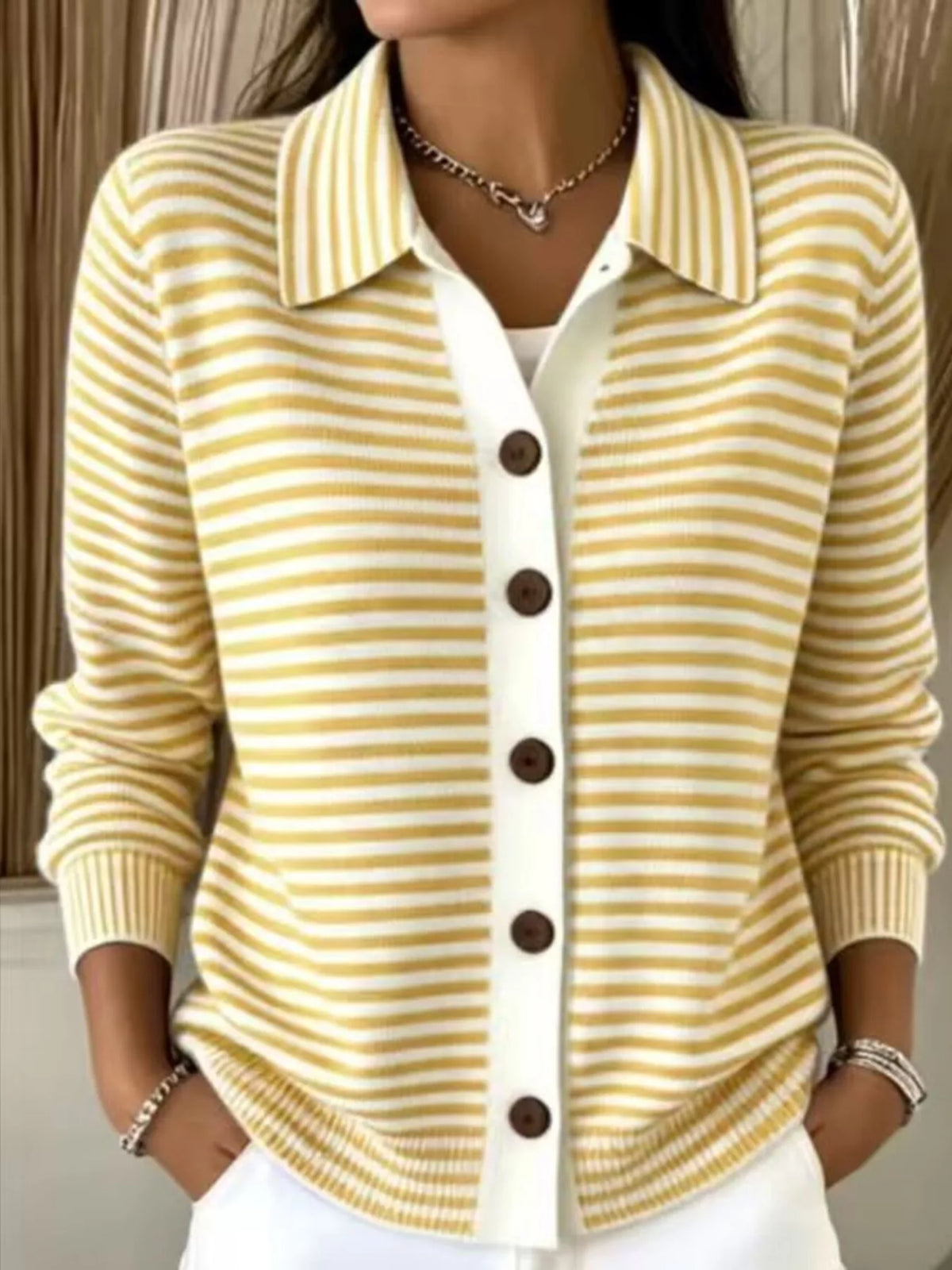 Randig cardigan med krage – bild 11