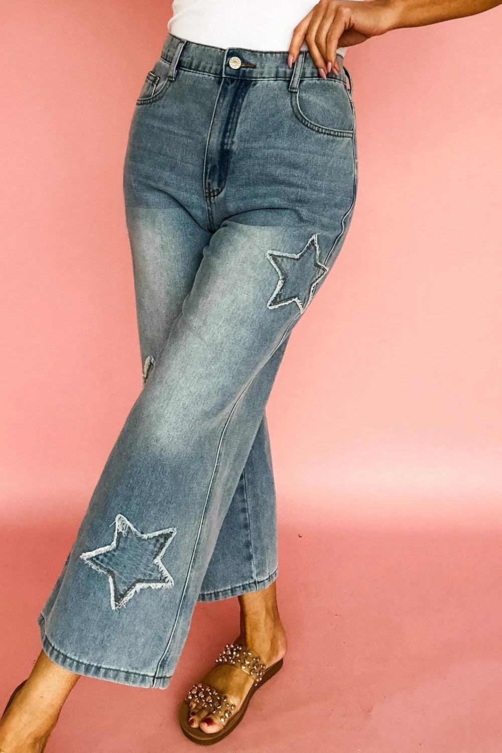 Jeans med stjärnmotiv och hög midja – bild 4