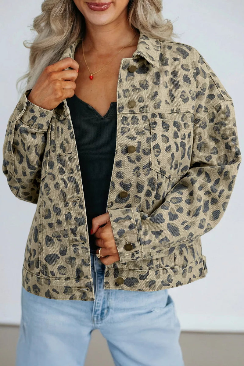 Leopardmönstrad jacka i denim