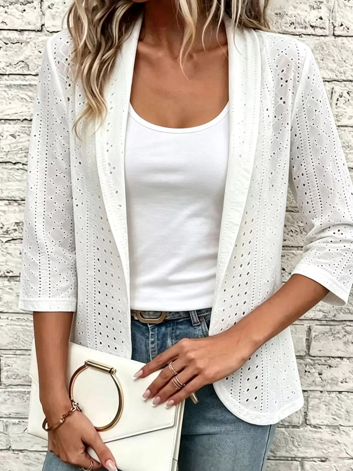 Hålmönstrad cardigan i broderi anglaise – bild 3
