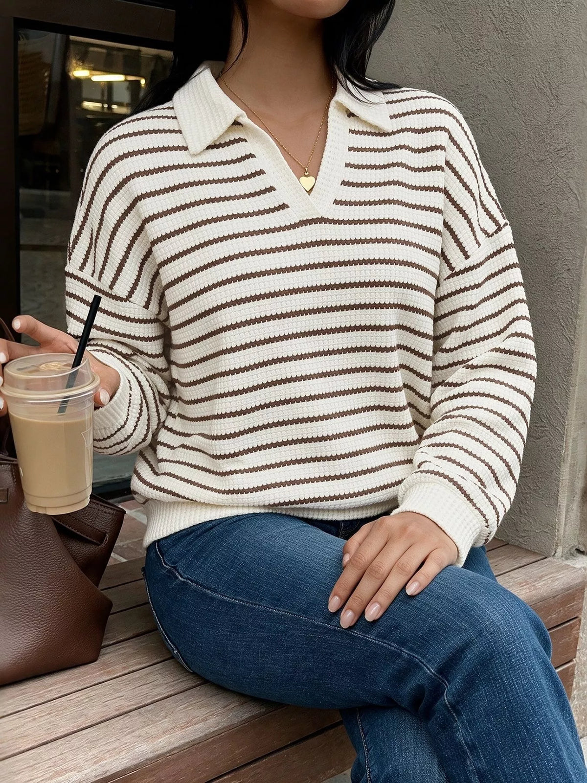 Randig sweatshirt med polokrage – bild 3