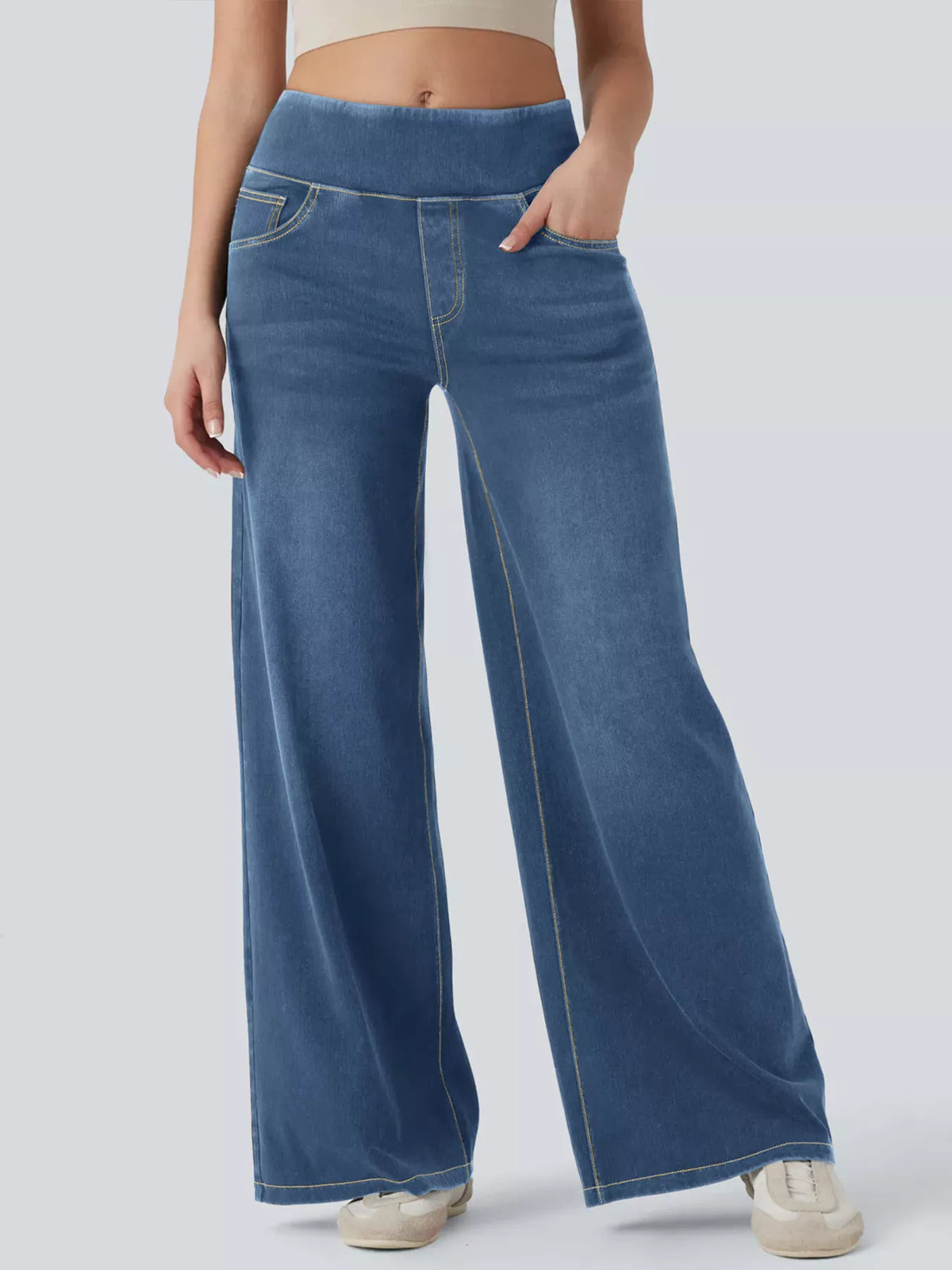 Jeans med pull on-modell och hög midja – bild 4