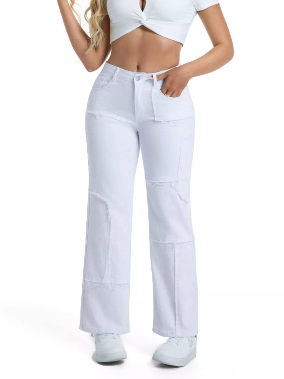 Raka jeans med fransad kant – bild 20