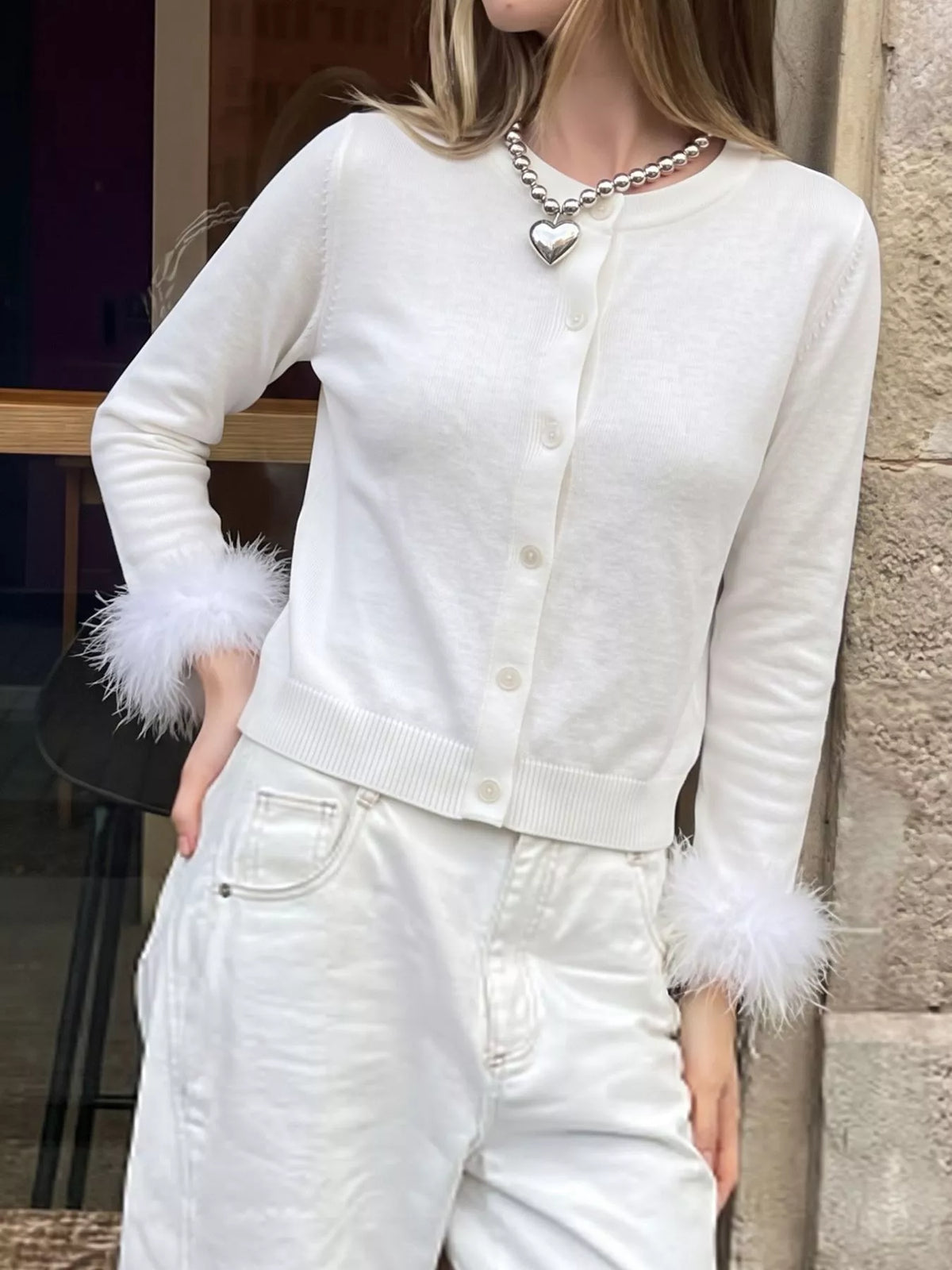 Cardigan med mjuk lugg och muddar – bild 2